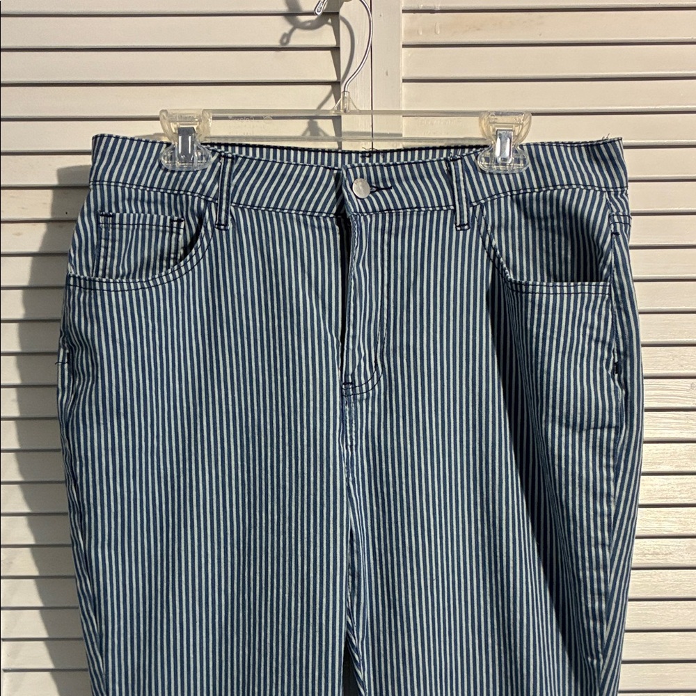 Striped Blue Flare Jeans - Picture 2 of 9